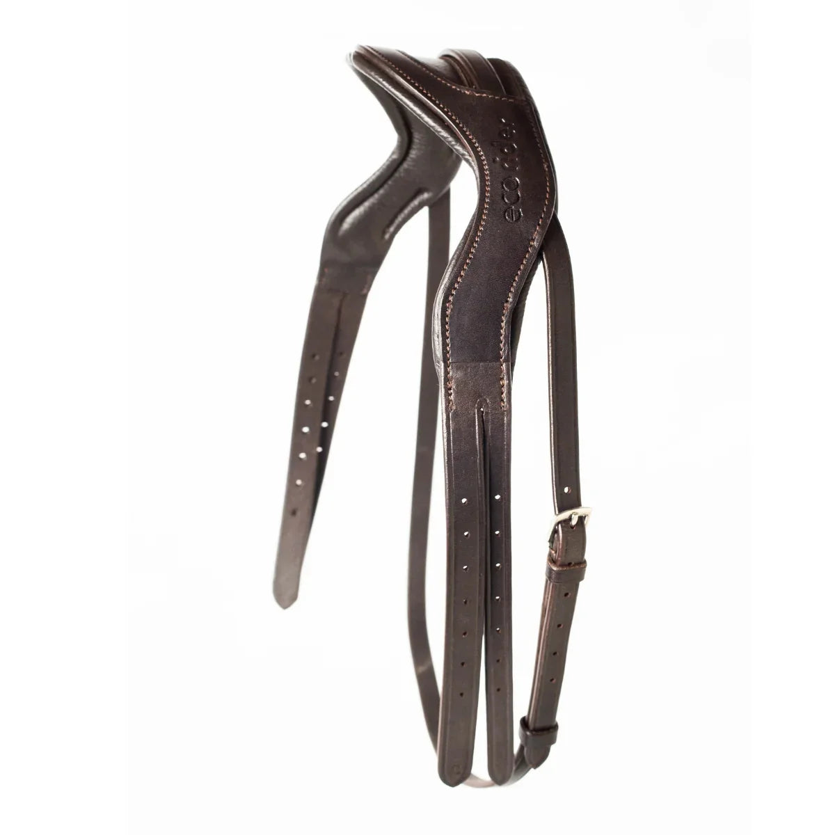Brown EcoRider Perfect Fit anatomic leather headpiece separate with plush comfort padding and adjustable split cheek straps.