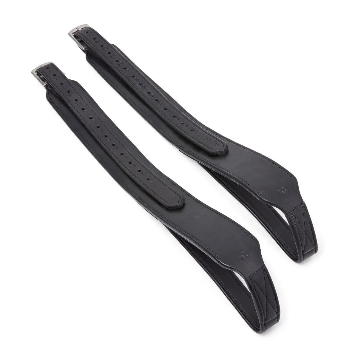 Black EcoRider Balance Stirrup Leathers, size 54, featuring a wide-body flat leather design and secure silver buckles.