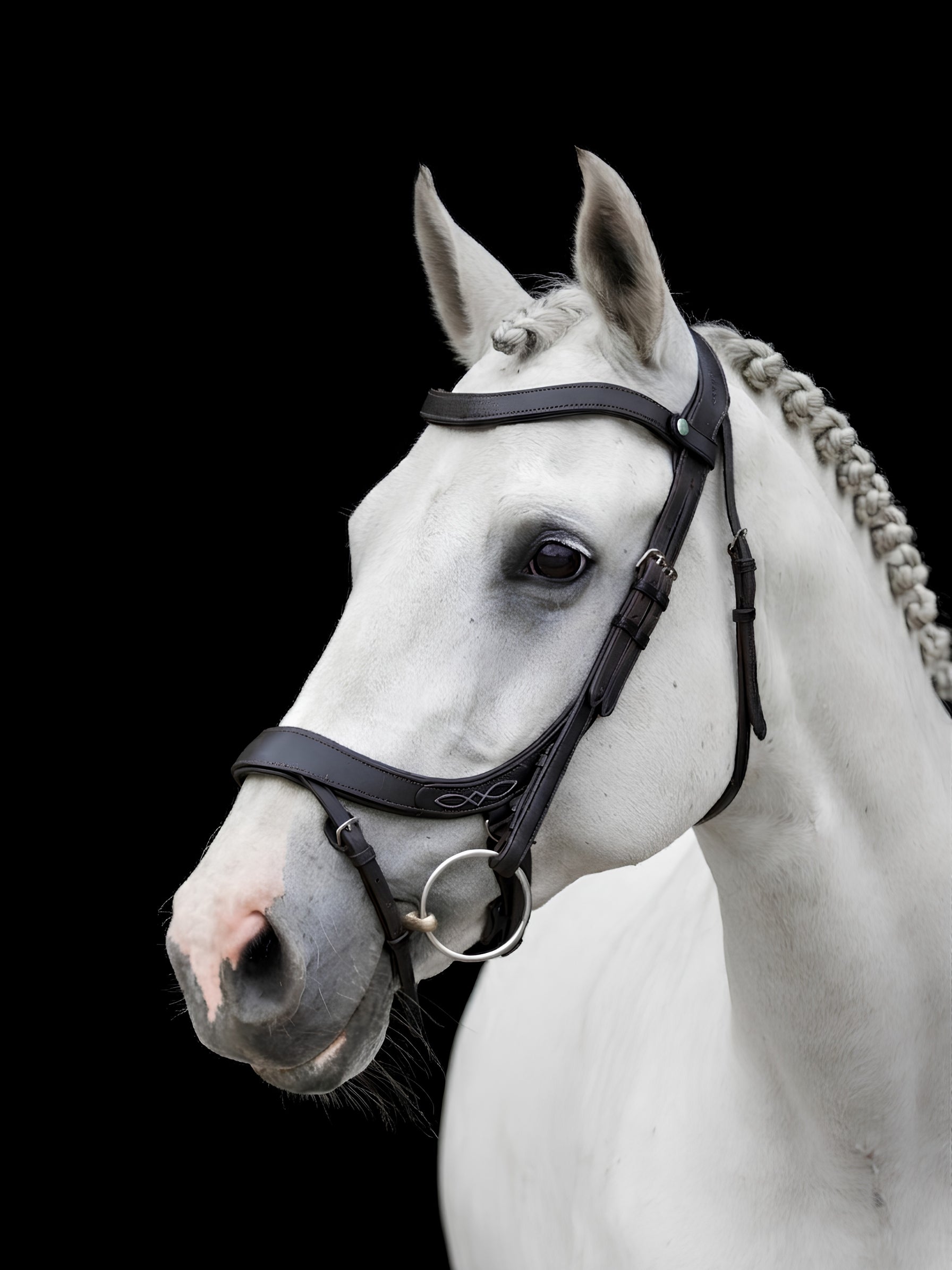 EcoRider Freedom Comfort Bridle (ECO006) product photo in premium vegetable-tanned leather, featuring an anatomically shaped comfort noseband, ear-relief headpiece, and a dipped browband with the signature 'e-clasp'.