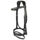 Black EcoRider anatomic leather bridle featuring an ergonomic padded headpiece, curved browband, and padded noseband with flash attachment.
