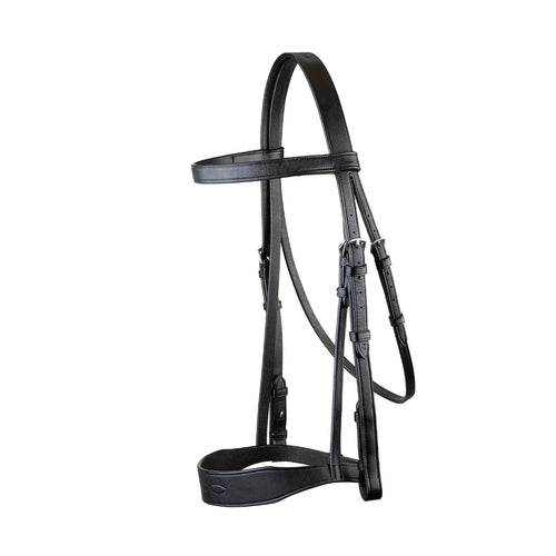 Black EcoRider Classic Show Leather horse bridle on a white background