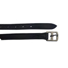 Close-up of the stainless steel buckle and numbered adjusting strap on the Black EcoRider EcoSoft Stirrup Leathers.