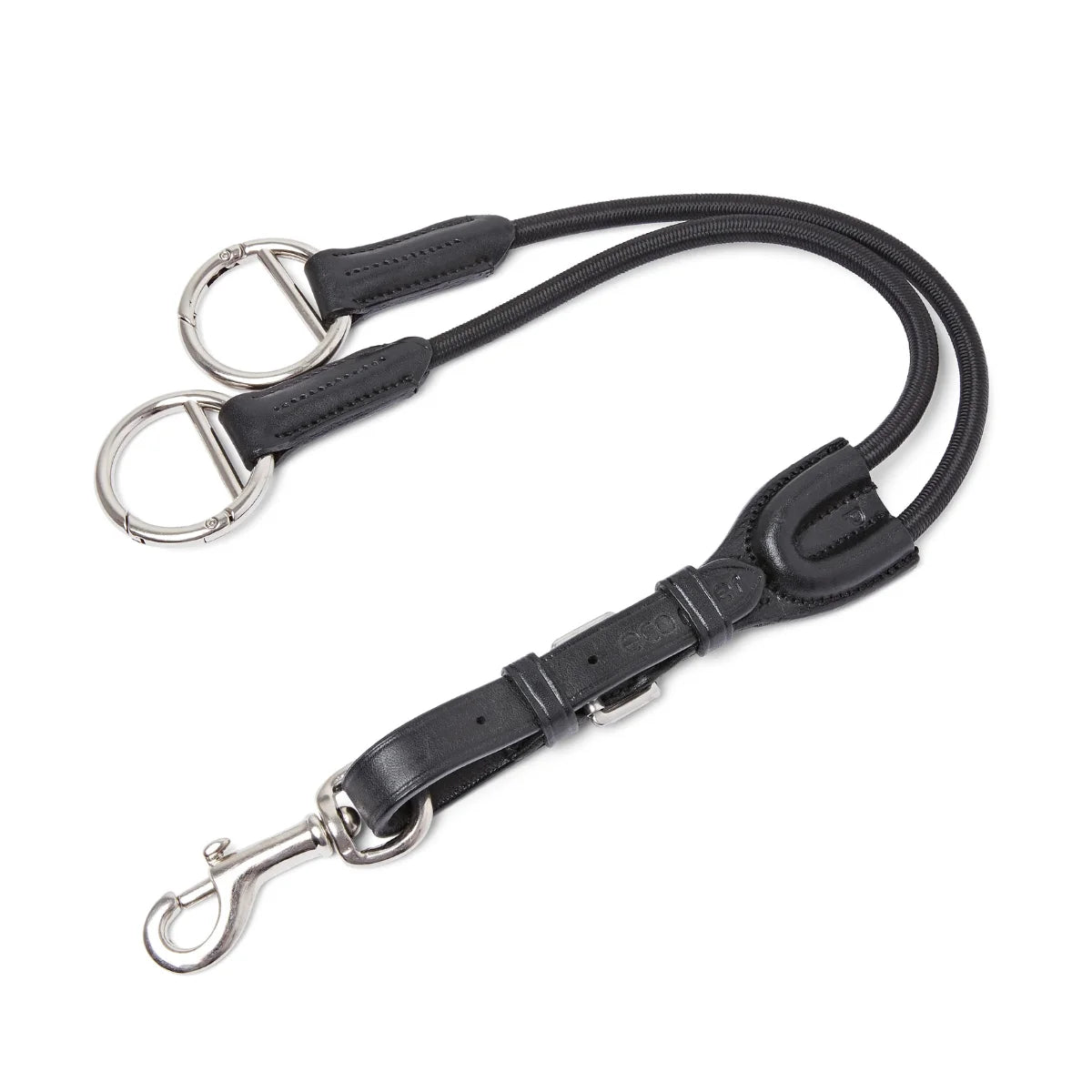 Black EcoRider Elasticated Martingale Attachment featuring a supple leather strap, elasticated loops, and stainless steel rings.