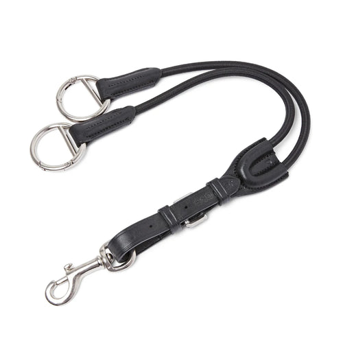 Black EcoRider Elasticated Martingale Attachment featuring a supple leather strap, elasticated loops, and stainless steel rings.