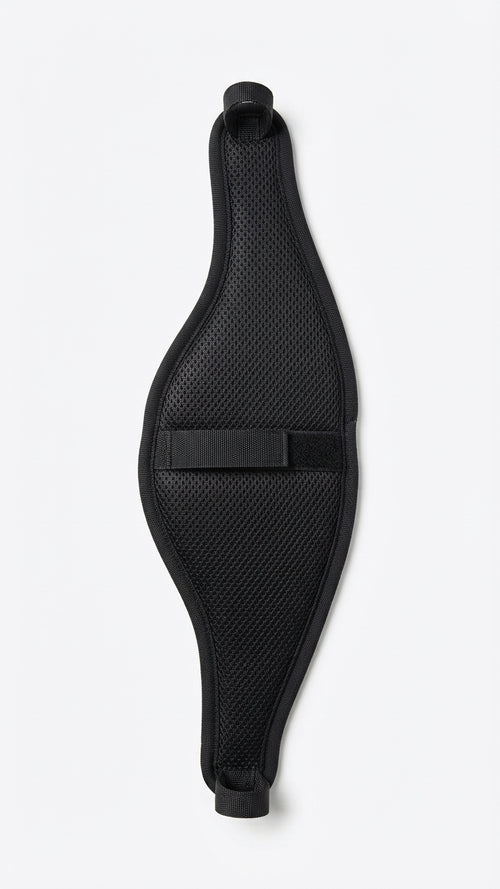Black EcoRider Eventair Poll Guard with breathable air mesh and padded lining, fitted on a matching brown leather headpiece.
