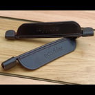 Brown EcoRider FEI Compliant Leather Blinkers separates pair featuring secure velcro cheekpiece attachments.
