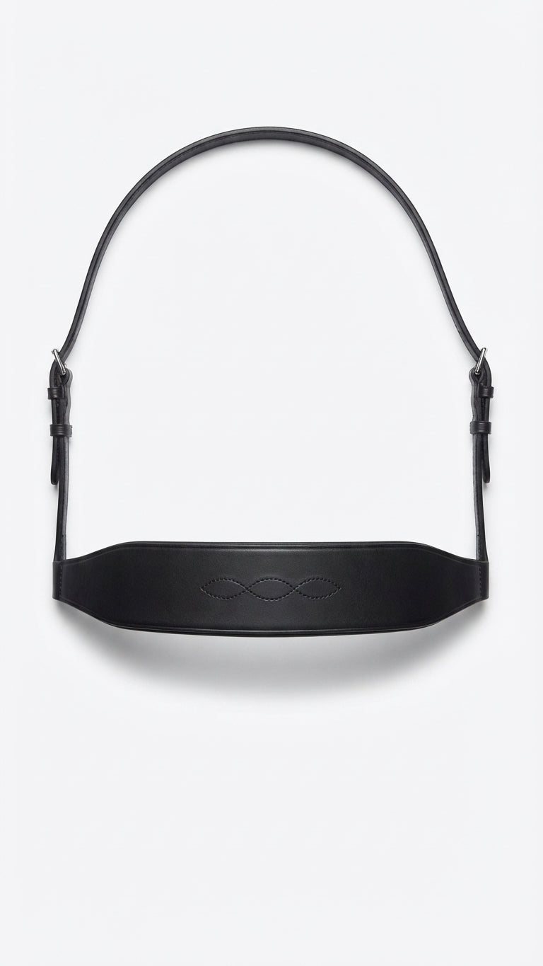 Brown EcoRider Perfect Fit 2" Flat Leather Noseband separate, featuring a broad show hunter profile and adjustable hanger strap.