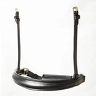 EcoRider Perfect Fit anatomical black leather crank cavesson noseband with thick comfort padding, a padded crank chin guard, and stainless steel buckles, isolated on a white background.
