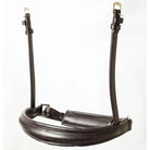 EcoRider Perfect Fit anatomical brown leather crank cavesson noseband with thick comfort padding, a padded crank chin guard, and stainless steel buckles, isolated on a white background.