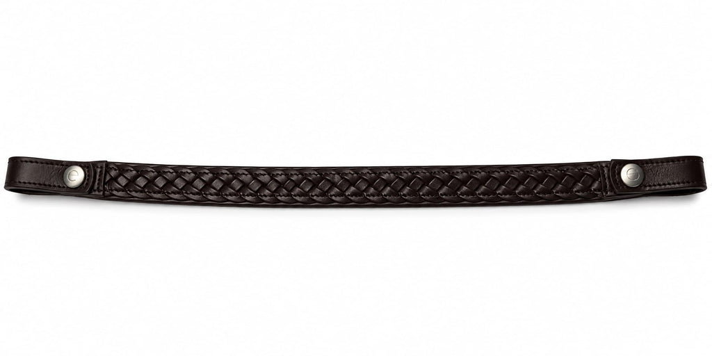 EcoRider Comfort Plaited Browband in Dark Brown premium padded leather with a traditional three-band plaited design in a lay flat birdseye view