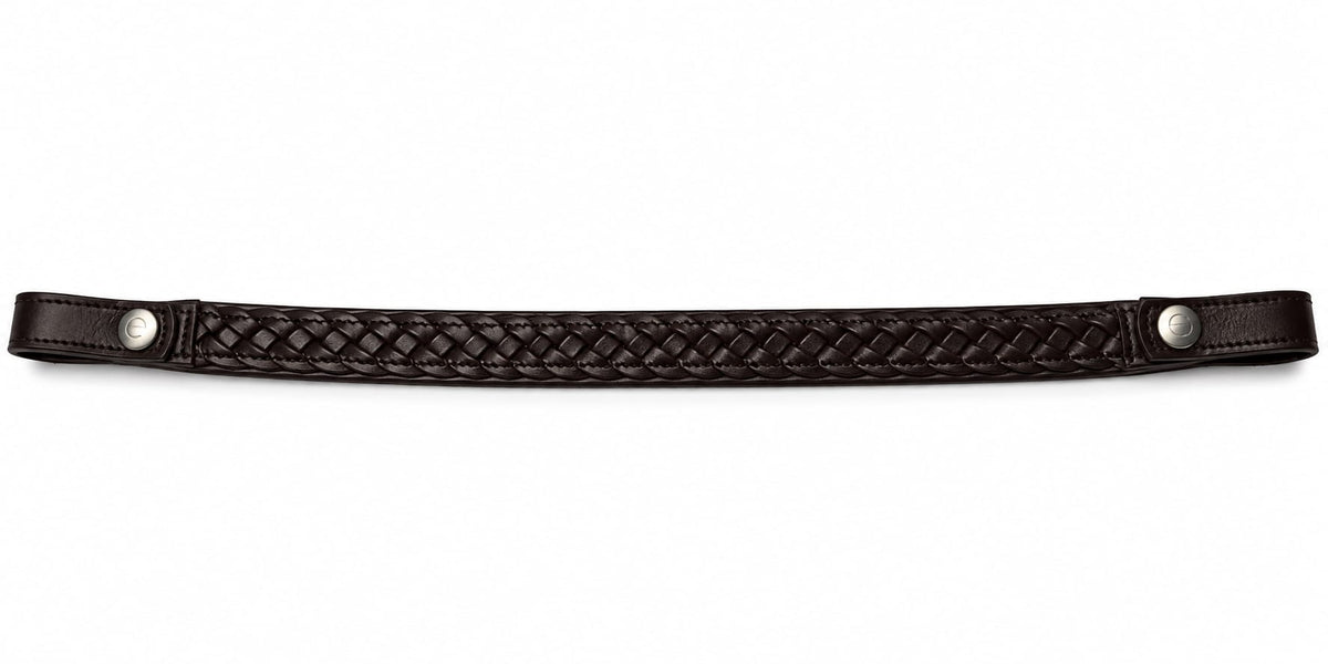 EcoRider Comfort Plaited Browband in Dark Brown premium padded leather with a traditional three-band plaited design in a lay flat birdseye view