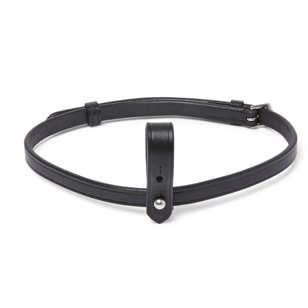 EcoRider vegetable-tanned leather Perfect Fit flash attachment strap with a stainless steel buckle, designed as a removable replacement part to easily convert an anatomical cavesson noseband into a flash noseband.