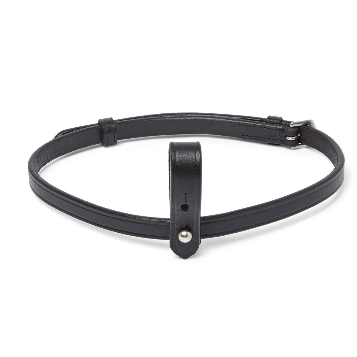 EcoRider vegetable-tanned leather Perfect Fit flash attachment strap with a stainless steel buckle, designed as a removable replacement part to easily convert an anatomical cavesson noseband into a flash noseband.