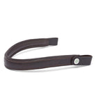 EcoRider Perfect Fit Freedom Comfort Browband close-up, highlighting the vegetable-tanned leather craftsmanship, secure stitch lines, and the quick-release signature e-clasp for customized anatomical bridle styling.