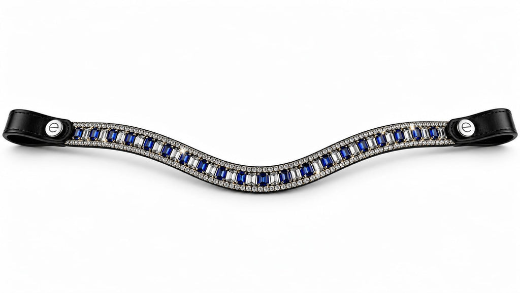 Brown EcoRider Perfect Fit Freedom Sapphire Browband featuring a brilliant sapphire and clear crystal inlay with e-clasp poppers.