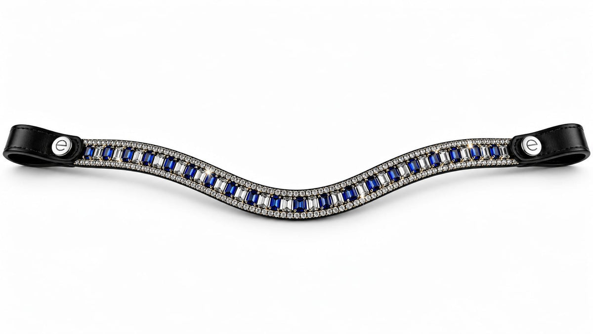 Brown EcoRider Perfect Fit Freedom Sapphire Browband featuring a brilliant sapphire and clear crystal inlay with e-clasp poppers.