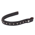 EcoRider brown leather curved browband with alternating clear and black crystals, isolated on a white background.