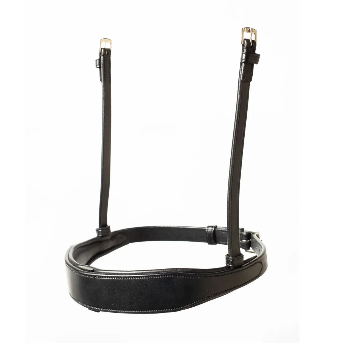 EcoRider black padded leather Comfort Cavesson Noseband, isolated on a white background.