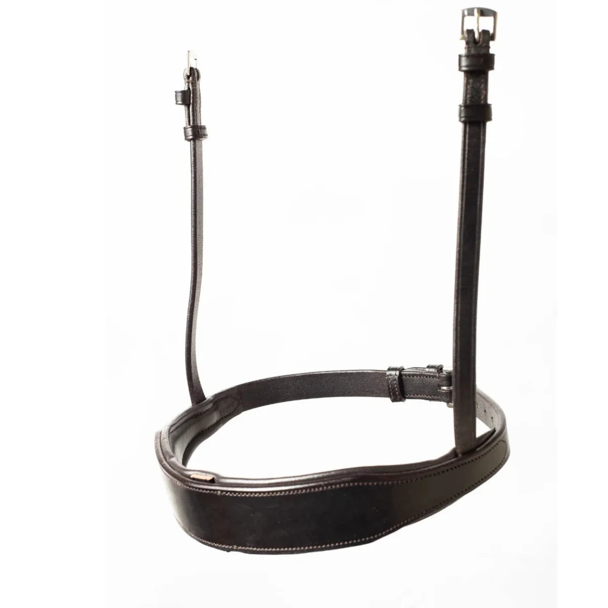 EcoRider dark brown padded leather Comfort Cavesson Noseband, isolated on a white background.