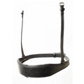 EcoRider Perfect Fit Comfort Noseband in premium black eco-friendly vegetable-tanned leather, featuring a traditional padded cavesson style with an integrated discreet flash channel for versatile training and showing, isolated on a white background.