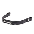 EcoRider black leather curved browband with a crystal-embellished silver snaffle bit design, isolated on a white background.