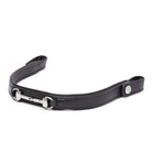 EcoRider black leather curved browband with a crystal-embellished silver snaffle bit design, isolated on a white background.
