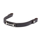 EcoRider brown leather curved browband with a crystal-embellished silver snaffle bit design, isolated on a white background.