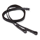 Coiled Brown EcoRider Plaited Leather Reins featuring a traditional hand-braided grip and secure hook stud ends.