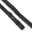 Black EcoRider Plaited Leather Reins featuring a traditional hand-braided grip and supple black leather billet ends.