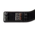 Close-up of the double elasticated roller buckles and billet keepers on the Black EcoRider SeamFree Anatomic Dressage Girth.