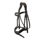 Brown EcoRider anatomic leather bridle featuring an ergonomic padded headpiece, curved browband, and padded noseband with flash.