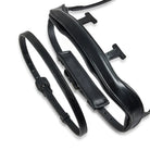 Black EcoRider anatomical leather noseband with padded chin guard connected to the Perfect Fit Universal Strap.