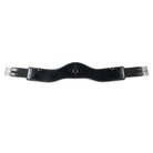 EcoRider black Ultra Comfort anatomic leather girth with central D-ring, contoured elbow clearance, and stainless steel roller buckles.