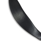 Close-up view of the supple, grain-textured black leather on an EcoRider Ultra Comfort padded bridle component.