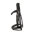 Black EcoRider Freedom Comfort plain padded cavesson leather bridle with an anatomic headpiece and curved padded browband.