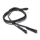 Black EcoRider Pro Solid Reins coiled, featuring a high-traction chevron rubber pimple grip and hook stud leather billets.