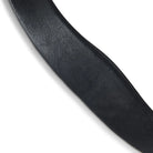 Close-up view of the supple, grain-textured black leather on an EcoRider Ultra Comfort padded bridle component.