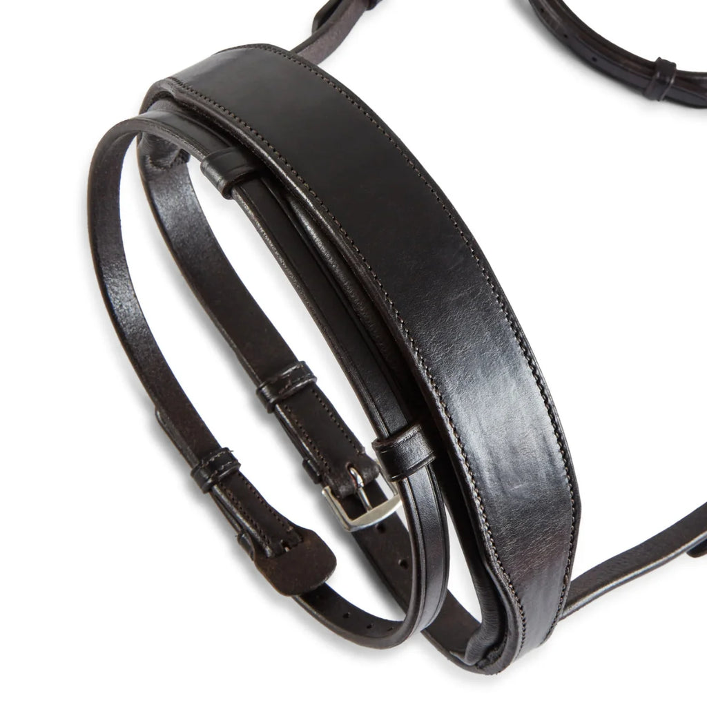 Brown EcoRider Perfect Fit Show Comfort Cavesson Noseband separate, featuring thick protective padding and adjustable straps.