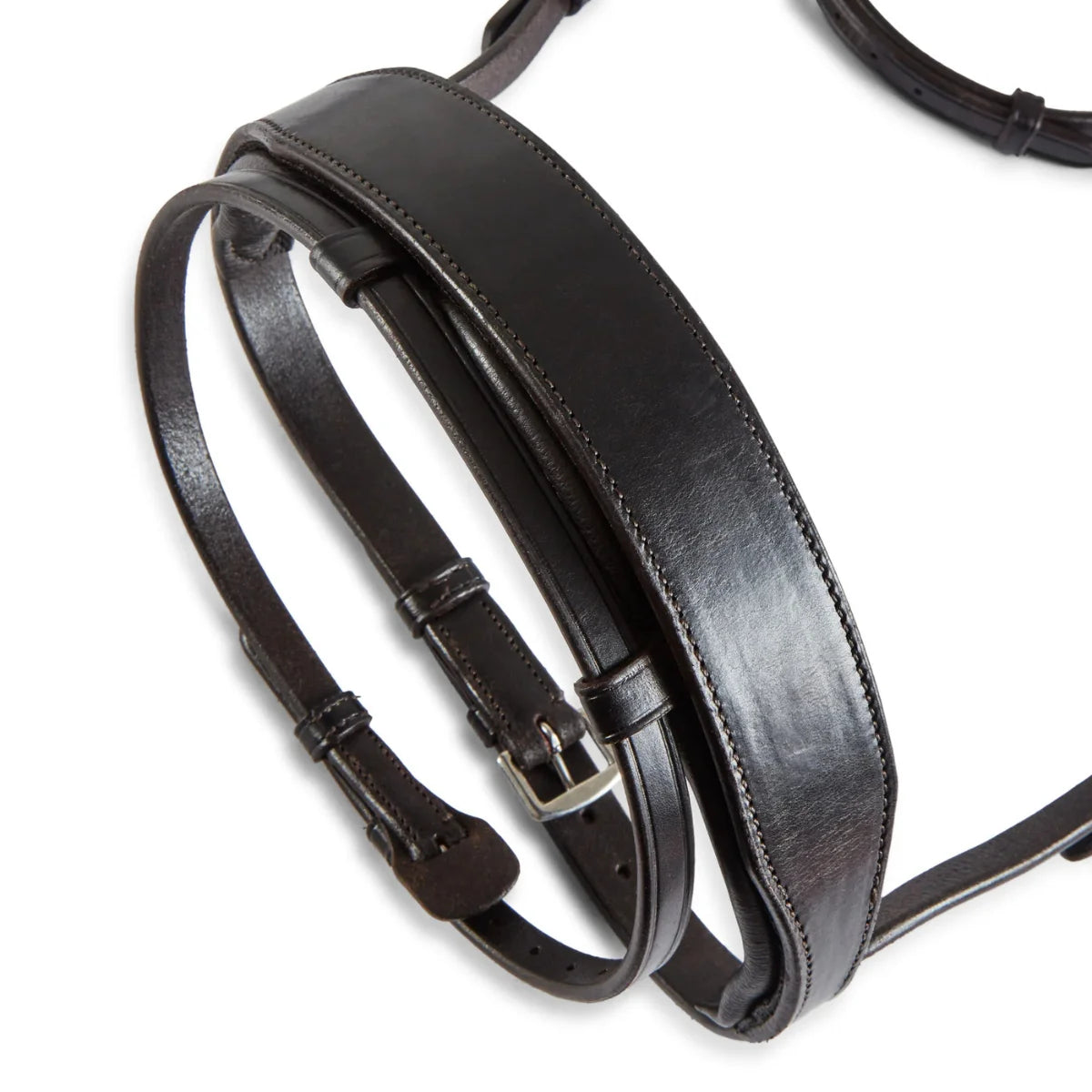Brown EcoRider Perfect Fit Show Comfort Cavesson Noseband separate, featuring thick protective padding and adjustable straps.