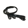 Coiled EcoRider Supergrip Reins featuring a part-webbing, part-woven rubber grip and black leather hook stud ends.