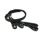 Coiled EcoRider Supergrip Reins featuring a part-webbing, part-woven rubber grip and black leather hook stud ends.