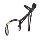 Brown EcoRider anatomical grackle bridle featuring an ergonomic padded headpiece, curved browband, and grackle noseband with sheepskin pad.