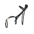Black EcoRider anatomical grackle bridle featuring an ergonomic padded headpiece, curved browband, and grackle noseband with sheepskin pad.
