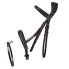 Brown EcoRider anatomic leather bridle separate set showing the detachable flash strap and padded cavesson noseband.