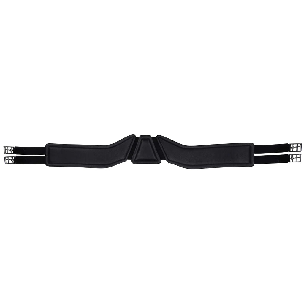 Underside of the Black EcoRider SeamFree Anatomic Dressage Girth, showing the padded three-panel segmented design.