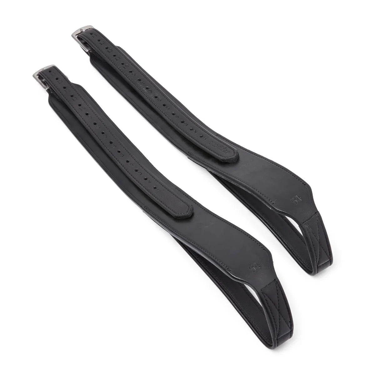 Black EcoRider Balance Stirrup Leathers, size 54, featuring a wide-body flat leather design and secure silver buckles.
