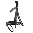 Black EcoRider anatomic leather bridle featuring an ergonomic padded headpiece, curved browband, and padded noseband with flash attachment.