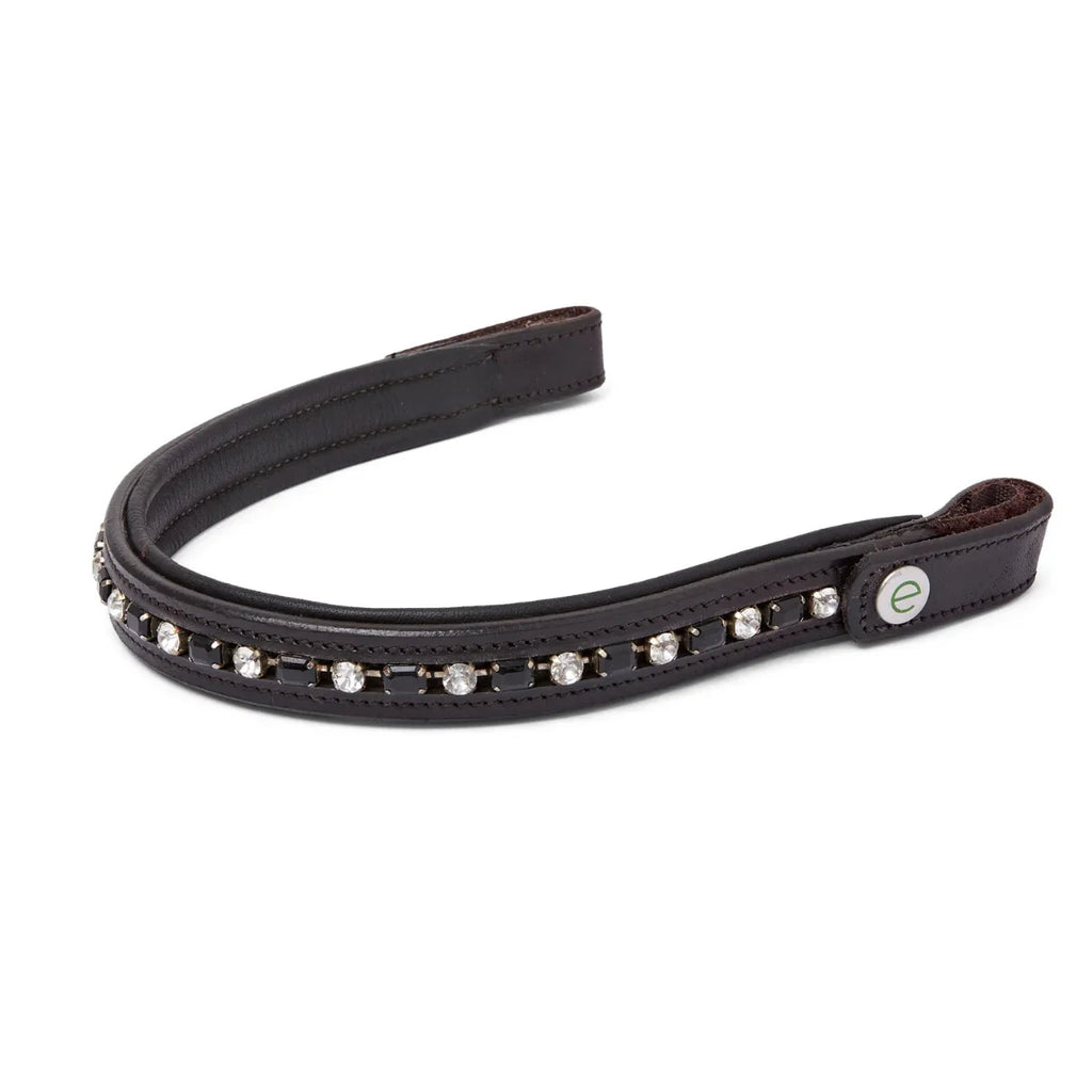 Brown EcoRider Perfect Fit Nouveau Browband separate with alternating black and white crystal inlay and quick-release poppers.