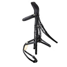 Black EcoRider anatomical grackle bridle with decorative fancy stitching, padded headpiece, and grackle noseband with sheepskin pad.