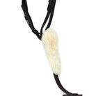 Close-up of the genuine sheepskin crossover pad on the Black EcoRider Perfect Fit Grackle Noseband separate.
